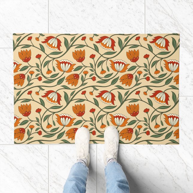 Seamless floral pattern in beige background doormat (Indoor)
