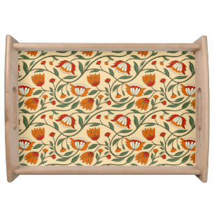 Seamless floral pattern in beige background serving tray