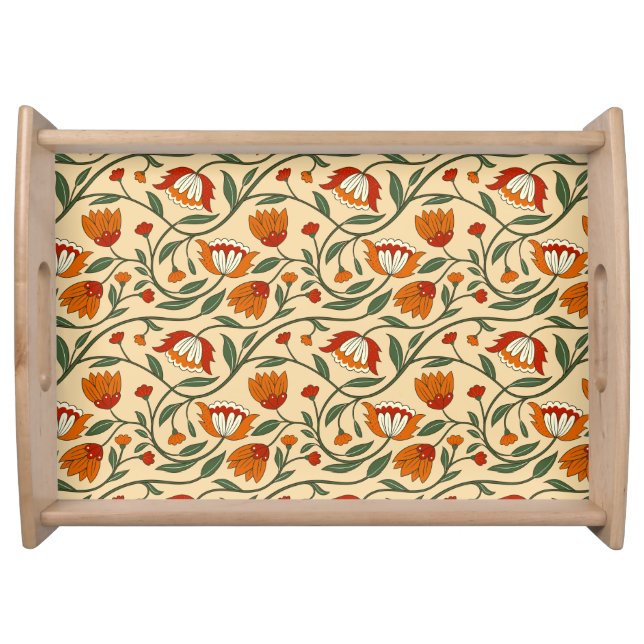 Seamless floral pattern in beige background serving tray (Front)