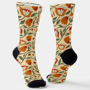 Seamless floral pattern in beige background socks