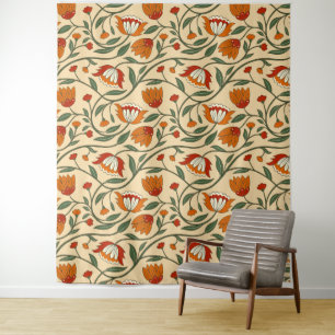 Seamless floral pattern in beige background tapestry