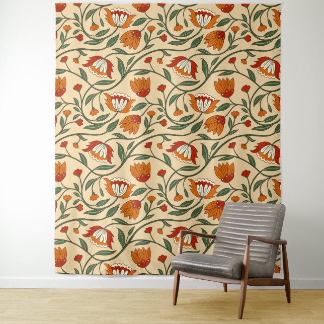Seamless floral pattern in beige background tapestry (In Situ)
