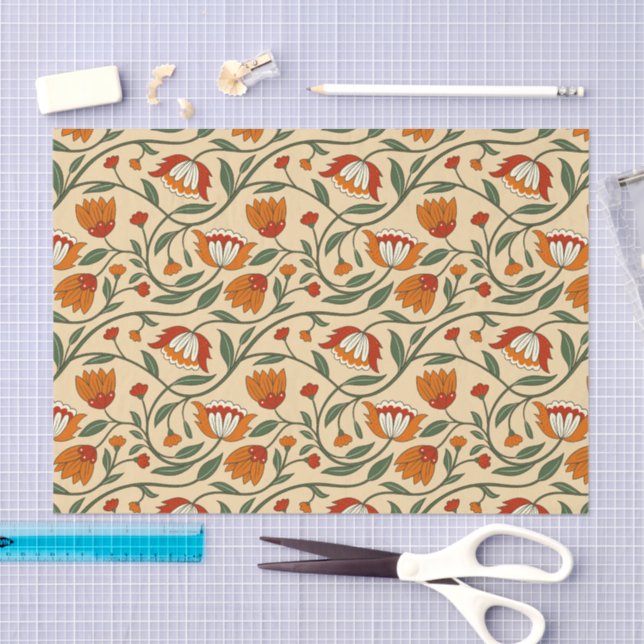 Seamless floral pattern in beige background tissue paper (Craft)