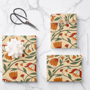 Seamless floral pattern in beige background wrapping paper sheets