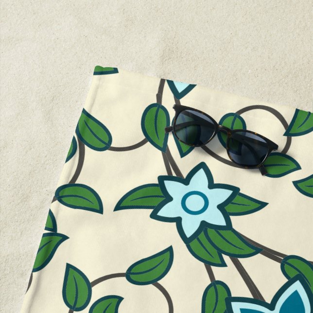 Seamless floral pattern on beige background beach towel (In Situ)