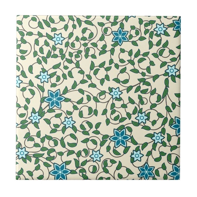 Seamless floral pattern on beige background ceramic tile (Front)