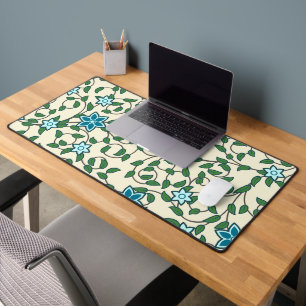 Seamless floral pattern on beige background desk mat