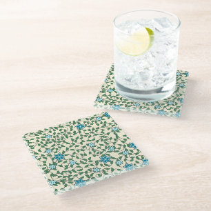 Seamless floral pattern on beige background glass coaster