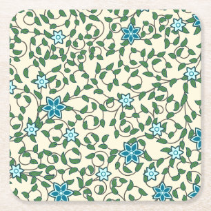 Seamless floral pattern on beige background square paper coaster
