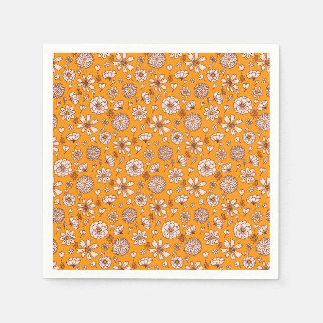Seamless Floral pattern orange Napkins (Front)