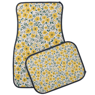 Seamless floral pattern,  Small yellow flowers. Wh Car Floor Mat