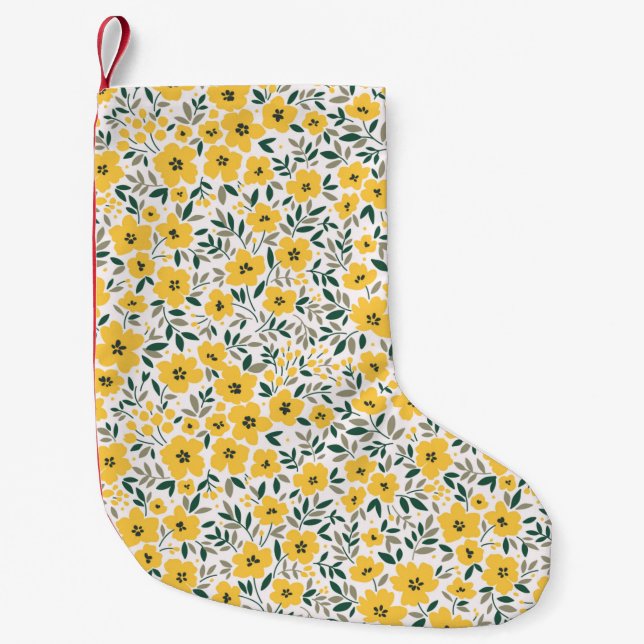 Seamless floral pattern,  Small yellow flowers. Wh Christmas Stocking (Front)