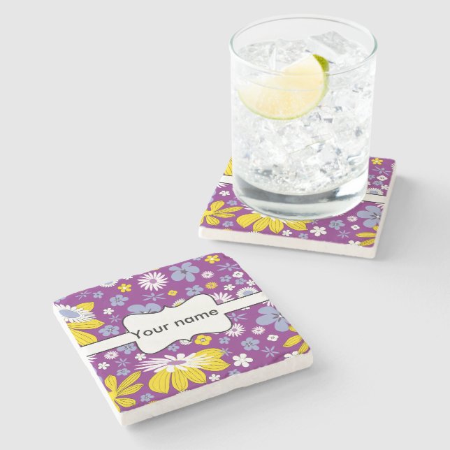 Seamless Floral Pattern Stone Coaster (Side)