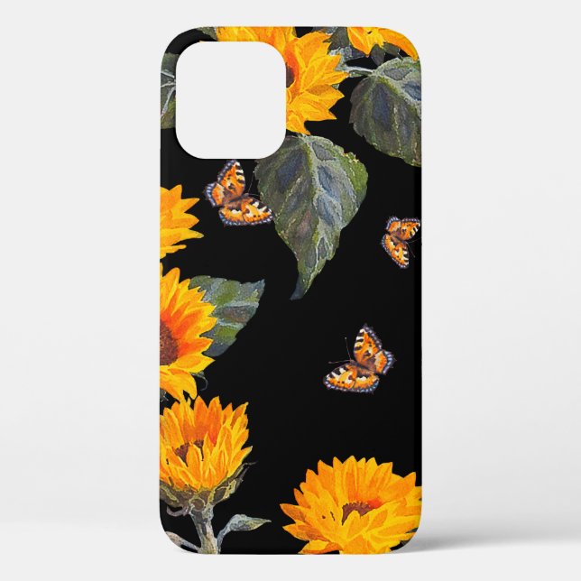 Seamless floral pattern sunflowers on black backgr Case-Mate iPhone case (Back)