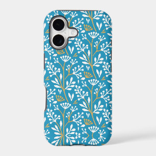 Seamless Floral Pattern: White and Gold on Blue iPhone 17 Case