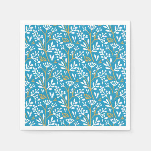 Seamless Floral Pattern: White and Gold on Blue Napkins
