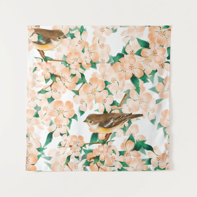 Seamless floral pattern with birds tapestry (Front)