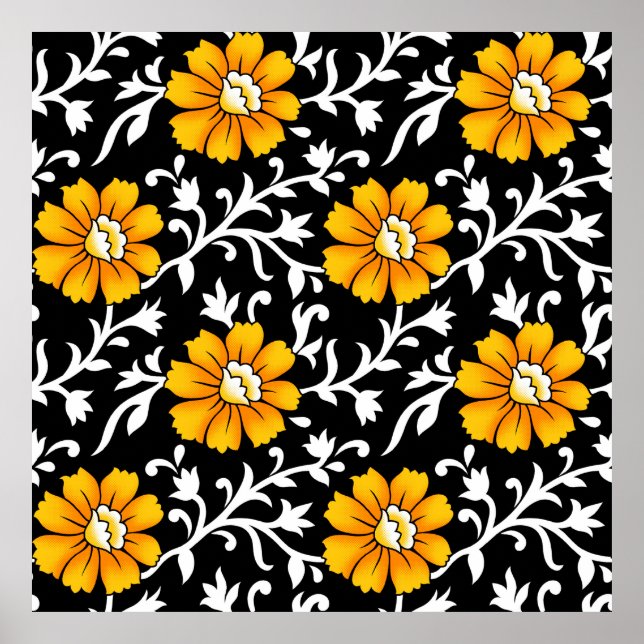 Seamless Floral Pattern with Black Backgroundart,b Poster (Front)
