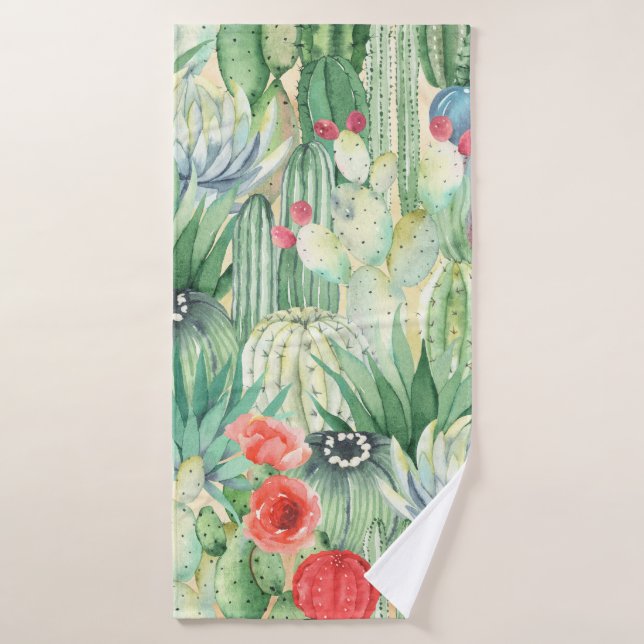 Seamless floral pattern with cacti, succulents and bath towel (Bath Towel)