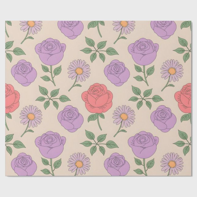 Seamless Floral Pattern with Colorful Roses Wrapping Paper (Flat)