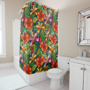 Seamless floral pattern with hibiscus flowers shower curtain
