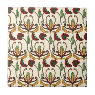 Seamless floral pattern with red and yellow  ceramic tile