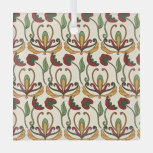 Seamless floral pattern with red and yellow  glass ornament