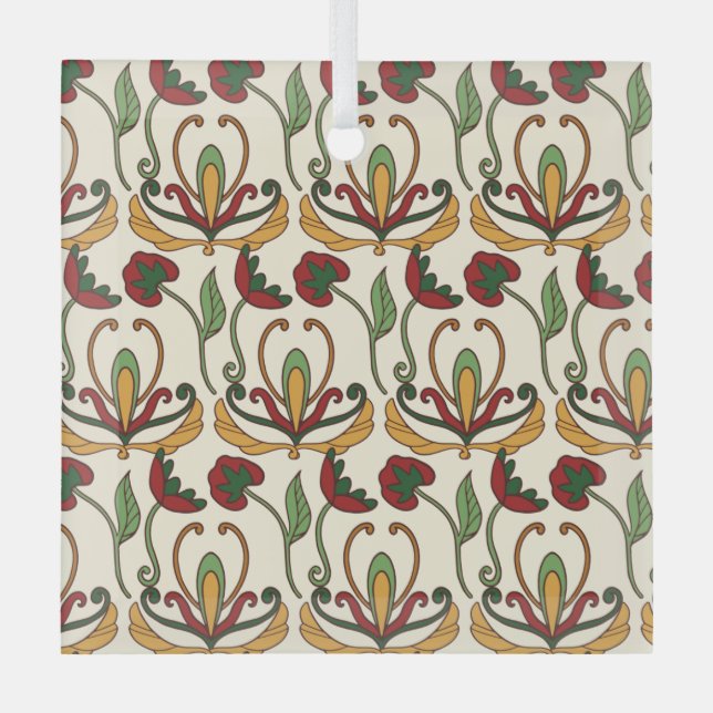 Seamless floral pattern with red and yellow  glass ornament (Front)