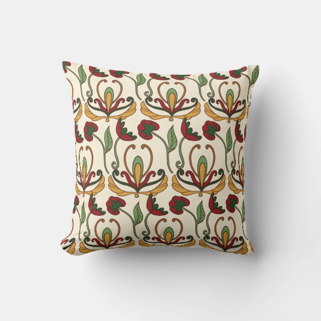 Seamless floral pattern with red and yellow  throw pillow (Front)