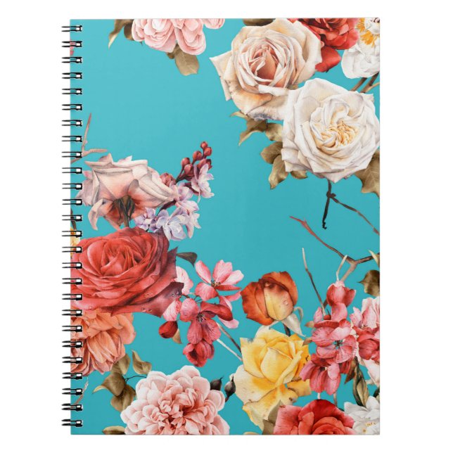 Seamless floral pattern with roses, watercolor. fl notebook (Front)