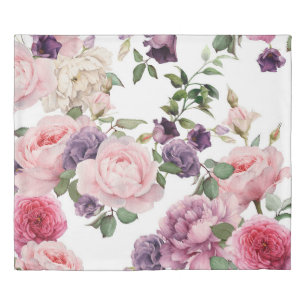 Seamless floral pattern with roses, watercolor. p duvet cover