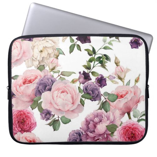 Seamless floral pattern with roses  watercolor p laptop sleeve