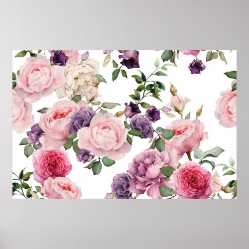 Seamless floral pattern with roses  watercolor p poster