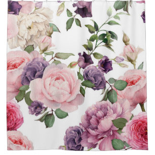 Seamless floral pattern with roses, watercolor. p shower curtain