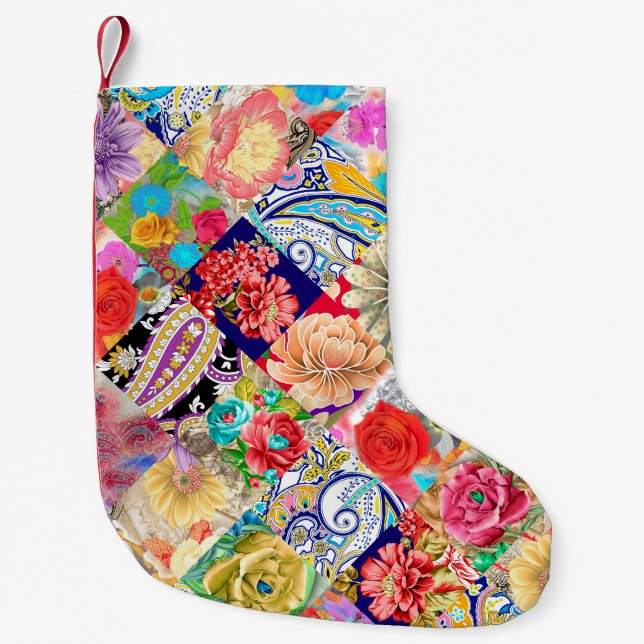Seamless floral pattern with stylized chinese chry small christmas stocking (Front)