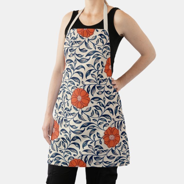 Seamless floral pattern with vibrant orange flower apron (Insitu)