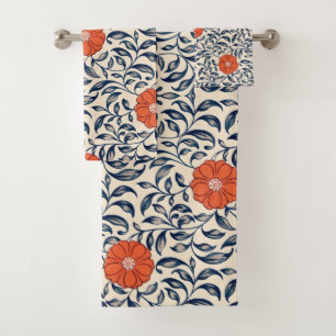 Seamless floral pattern with vibrant orange flower bath towel set