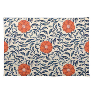 Seamless floral pattern with vibrant orange flower cloth placemat