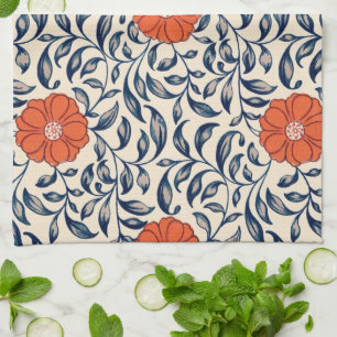Seamless floral pattern with vibrant orange flower kitchen towel