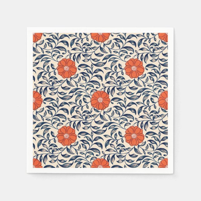 Seamless floral pattern with vibrant orange flower napkins (Front)