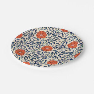 Seamless floral pattern with vibrant orange flower paper plates