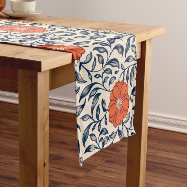 Seamless floral pattern with vibrant orange flower short table runner (In Situ)