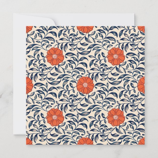Seamless floral pattern with vibrant orange flower thank you card (Front)