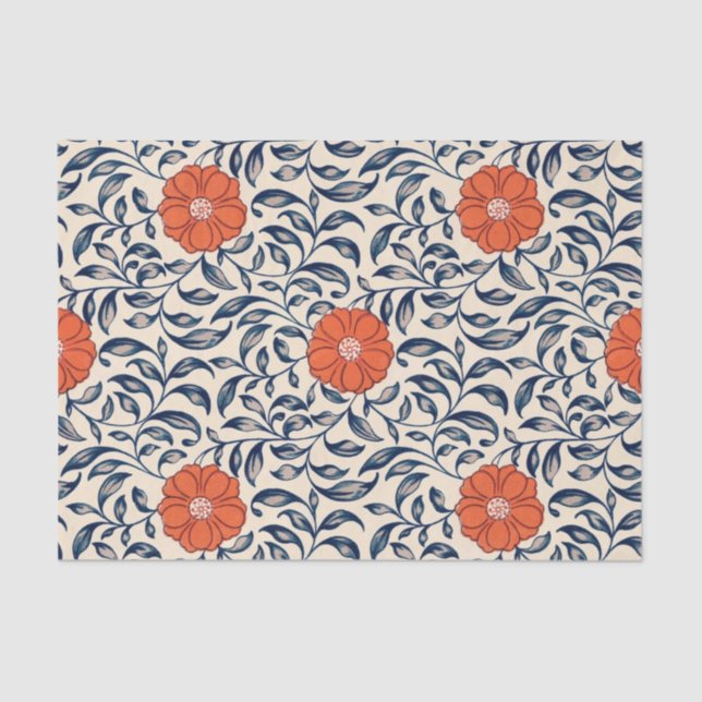 Seamless floral pattern with vibrant orange flower tissue paper (Front)