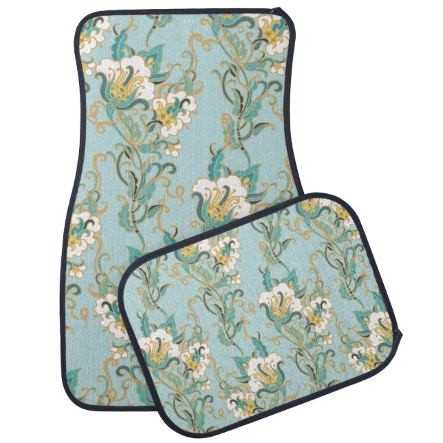 Seamless floral pattern with white cotton flowersl car floor mat (Set)