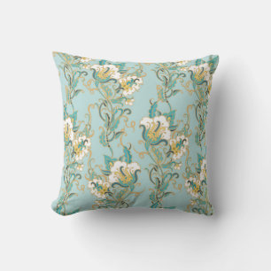 Seamless floral pattern with white cotton flowersl throw pillow