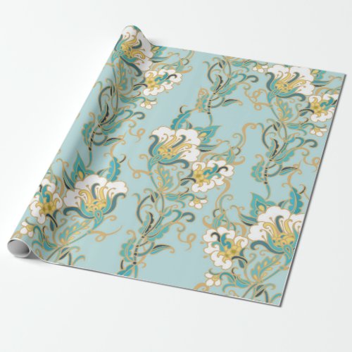 Seamless floral pattern with white cotton flowersl wrapping paper