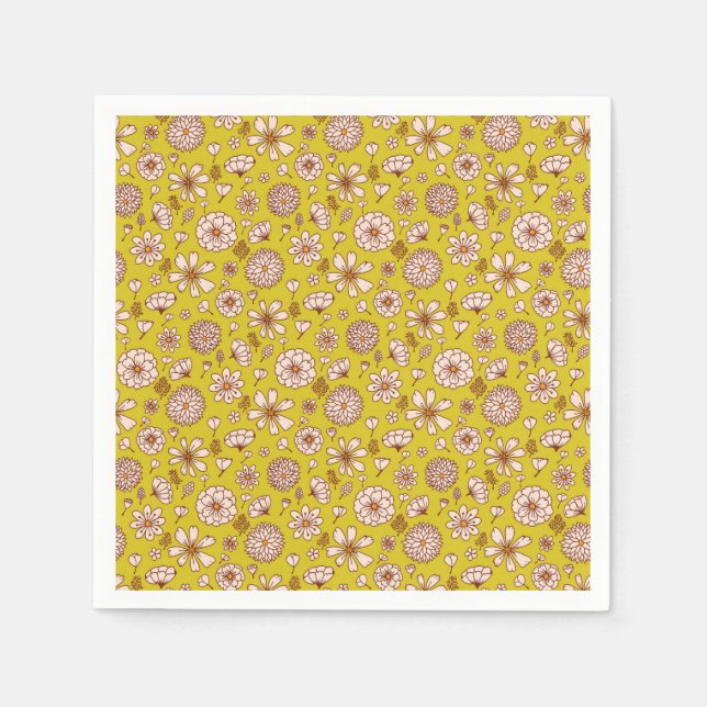Seamless Floral pattern yellow Napkins (Front)