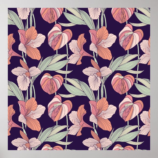 Seamless floral patternpattern,flower,orchid,moder poster (Front)