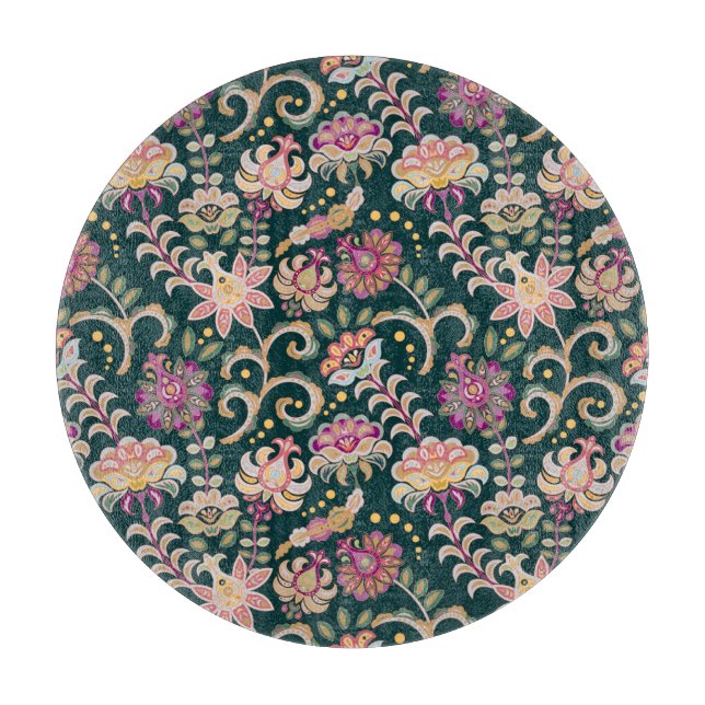 Seamless Floral Pink Dark Background Cutting Board (Front)